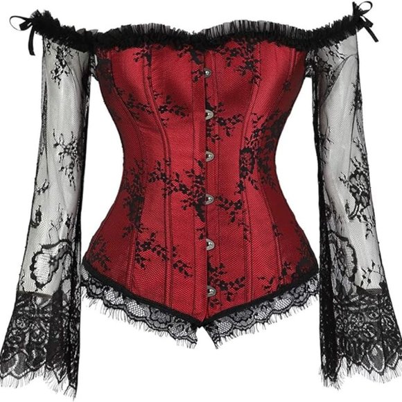 NWT Beautiful Red & Black Halloween Costume Corset Steampunk Gothic Salo… - Picture 4 of 16